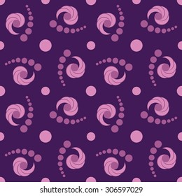 Abstract trendy decorative seamless pattern with circle and twirl elements of violet shades