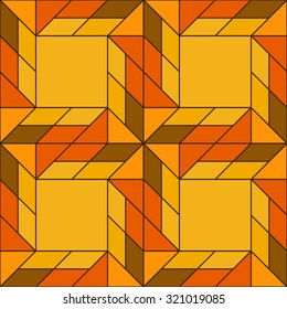 Abstract trendy decorative seamless pattern with different geometrical shapes of yellow and orange shades
