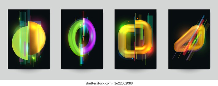 Abstract trendy digital background in modern design style with glitch or distortion geometric form. Collection creative templates for cover, poster, banner, card, flyer. Vector illustration.