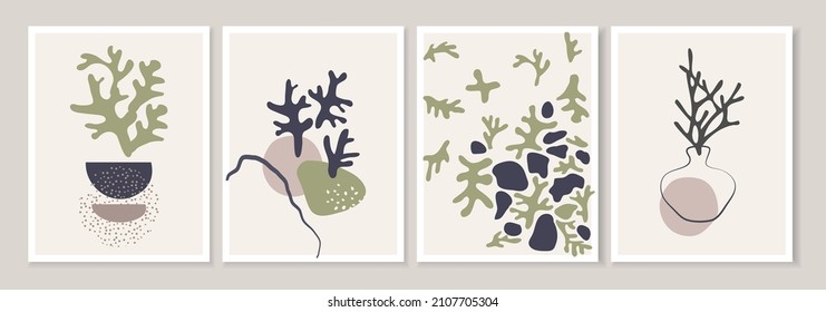 Abstract trendy doodle in organic freehand matisse art style. Various Shapes and objects. Contemporary modern icons templates for posters, Social media. Vector