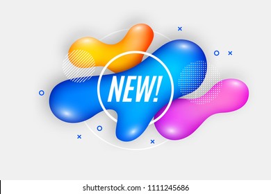 Abstract trendy dynamic style drops composition, promotion banner, discount label, text box. Vector illustration.