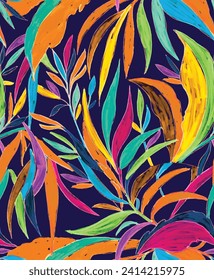 Abstract trendy exotic floral jungle pattern. seamless pattern with tropical leaves. Hand drawn pattern.  perfect for textiles and decoration