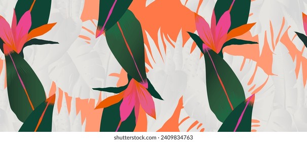 Abstract trendy exotic flowers pattern. Collage contemporary seamless pattern. Hand drawn unique pattern. 