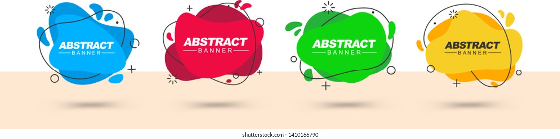 Abstract trendy flat banners of blue, red, green, yellow color. Modern banners for use in advertising, marketing and web direction.