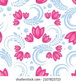 Abstract trendy flowers, stencil, postcard decoration. Ornate ornament with fantastic flowers, folk pattern