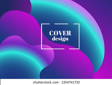 Abstract trendy fluid wavy neon horisontal background. Cyan, blue, violet, moonlight, mint colors with gradient. Applicable for landing page, cover, brochure, flyer design etc. Vector illustration.