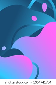 Abstract trendy fluid wavy neon background. Cyan, blue, pink, violet, dark colors with gradient. Modern 3d style. Applicable for cover, brochure, flyer template design. Vector illustration, Eps10.