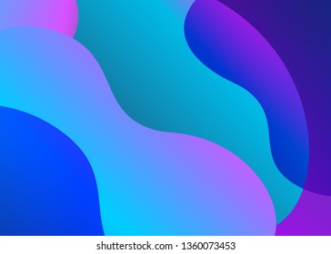 Abstract trendy fluid wavy neon background. Cyan, blue, violet, moonlight, pink colors with gradient. Applicable for landing page, cover, brochure, flyer design etc. Vector illustration, Eps10.