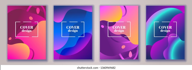 Abstract trendy fluid wavy neon background. Red, cyan, violet, orange, pink, dark colors, gradient. Modern 3d style. Applicable for cover, brochure, flyer, template design. Vector illustration, Eps10.