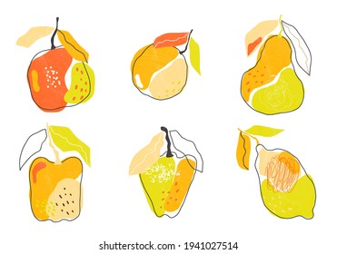 Abstract trendy fruit element. Vector illustration of  fruits  for organic healthy food packaging, natural cosmetics, vegetarian, vegan products.
