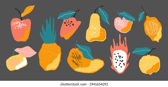 Abstract trendy fruit element. Vector illustration of  fruits  for organic healthy food packaging, natural cosmetics, vegetarian, vegan products.