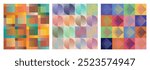 Abstract trendy geometric colorful backgrounds. Geometric patterns with minimalist shapes and symbols. Modern graphic design for banner, poster, cover, print, card or packaging. Vector illustration.