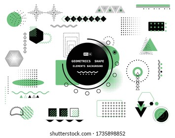 Abstract trendy geometric design of black and green memphis style pattern cover background. Use for ad, poster, artwork, template design, print. illustration vector eps10