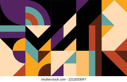 Abstract trendy geometric patterns in multiple colors and shapes for background. Creative contemporary design element for decoration of pop theme design. Poster and banner wallpaper template design