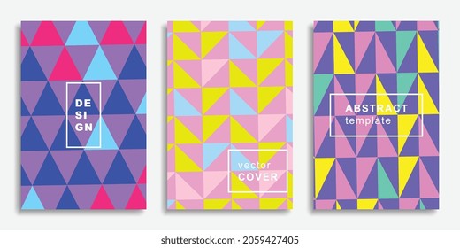 Abstract trendy geometric posters set with multicolor geometric shapes. Modern design with simple geometric objects. Abstract Bauhaus geometric pattern background. EPS10 vector