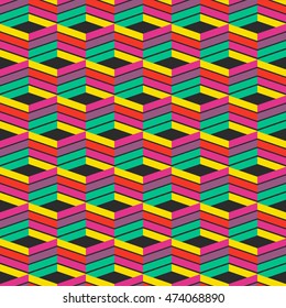 Abstract trendy geometric seamless pattern design. Vector modern wave repetitive print, best for apparel, wrapping paper, clothing, etc. Hipster rainbow background