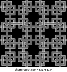 Abstract trendy geometric seamless pattern with celtic ornament of black, gray, and white shades