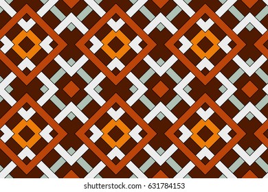 Abstract trendy geometric seamless pattern with celtic ornament of brown, orange, gray, and white shades