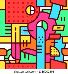 Abstract trendy geometry flat bold line seamless pattern. Vector illustration design. Modern geometry mosaic colored glass  seamless pattern design