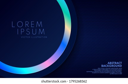 Abstract trendy gradient circle on dark metal blue texture background. Futuristic tech concept. You can use for cover template, poster, banner web, flyer, Landing page, Print ad. Vector illustration