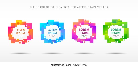 Abstract trendy gradient geometric pattern composition set with overlapping square shapes on white background. Modern and Minimal isolated icon collection. Futuristic pixel concept design. Vector EPS10