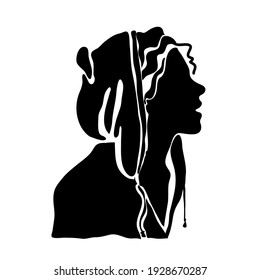 Resumen del estampado negro monocromo a la moda a mano con una hermosa mujer o una elegante silueta dama. Un diseño moderno y elegante para tu diseño aislado en un fondo blanco.