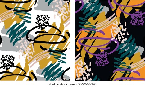 Abstract trendy hand drawn doodle pattern background. Pattern with splash.