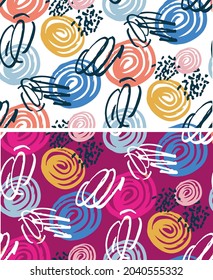 Abstract trendy hand drawn doodle pattern background. Pattern with splash.