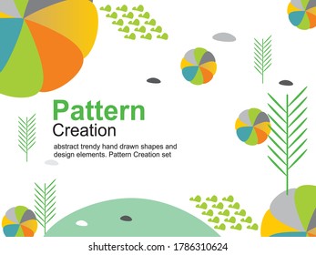 Abstract trendy hand drawn shapes and design elements. Pattern Creation set, Vector design templates in simple modern style with copy space for text, wedding invitation backgrounds and frames, social 