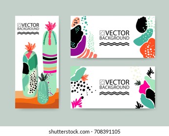 Abstract trendy illustration background, placard, floral stylized cactus succulent plant, style flat and 3d design elements. Unique art for covers, banners, flyers and posters.