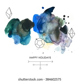 Abstract trendy illustration with different geometric shapes and watercolor grunge  textures, old style. Best design for poster, card, invitation, placard, brochure, flyer, presentation.