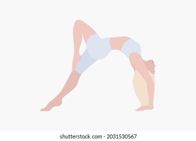 Abstract trendy illustration of girl who does yoga in wheel pose. Hand drawn vector element isolated on white background for decoration, flyer, banner, poster 
