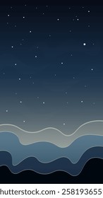 Abstract Trendy Landscape Waves Stars Dark Blue Golden Mobile Wallpaper Stories Vector Design