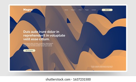 Abstract trendy liquid fluid 3d shapes. Homepage, landing page background. Fluid shape illustration.  Colors name: Royal blue (dark), Rajah. Eps10 vector illustration.