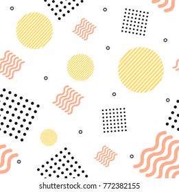 Abstract Trendy Minimal Background Memphis Style Hipster Fashion Geometric Ornament Wavy Motion Pattern for Card and Poster. Vector illustration