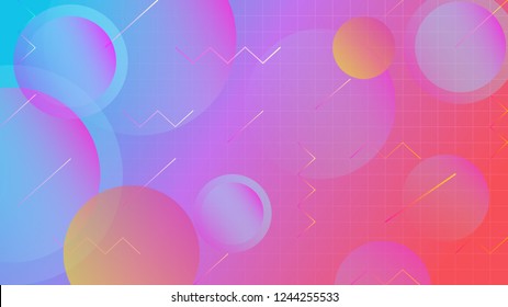 Abstract trendy modern geometric background design illustration, vector. Vivid gradient circle shape, zigzag, slope line on colorful background. Creative template website, banner, cover, landing page, poster.