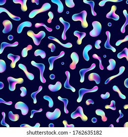 Abstract trendy neon gradient color fluid shape elements pattern on dark background. Vector illustration