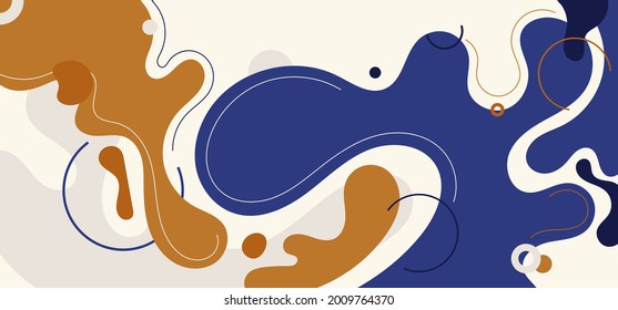 Abstract trendy organic shape composition amorphous forms and lines with circles elements on white background. Vector illustration