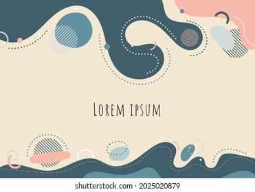 Abstract trendy organic shape composition amorphous forms and lines with circles geometric elements on white background. Vector illustration
