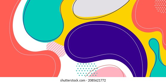 Abstract trendy organic shape composition amorphous forms and lines with circles geometric elements on white background. Vector illustration