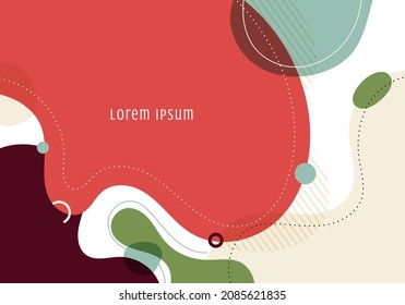 Abstract trendy organic shape composition amorphous forms and lines with circles geometric elements on white background. Vector illustration
