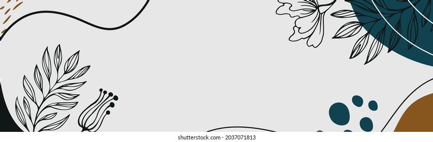 Abstrakter, trendiger panoramischer Hintergrund mit floralen und geometrischen Elementen. Webvorlage für das Design - Vektorgrafik