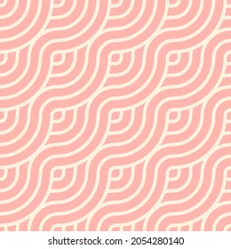 Resumen de las olas rosas de moda con un contorno entrelazado. Decoración moderna y sin inconvenientes para tejidos elegantes, almohadas decorativas, productos de papel. Vector.