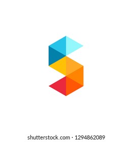 Abstract trendy polygon origami letter S logo design. Tech media app creative sign. Colorful vector symbol icon.