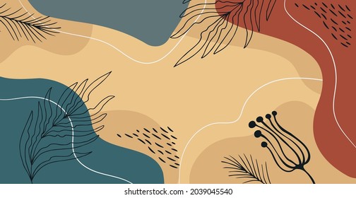 Abstract trendy rectangular background with floral and geometric elements. Web Template for Design - Vector illustration