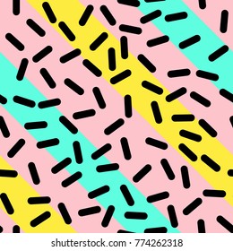 Abstract Trendy Retro Geometric Element Template, Seamless Pattern in Neo Memphis Style Design, Festive Retro Fashion Style 80-90s