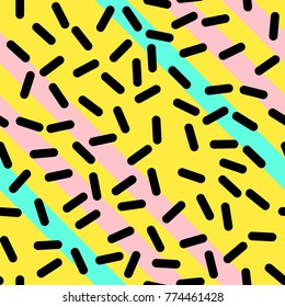 Abstract Trendy Retro Geometric Element Template, Seamless Pattern in Neo Memphis Style Design, Festive Retro Fashion Style 80-90s