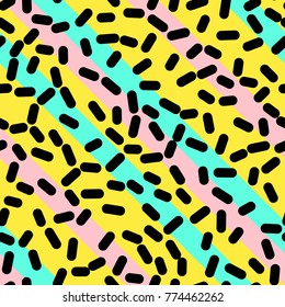 Abstract Trendy Retro Geometric Element Template, Seamless Pattern in Neo Memphis Style Design, Festive Retro Fashion Style 80-90s