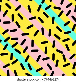 Abstract Trendy Retro Geometric Element Template, Seamless Pattern in Neo Memphis Style Design, Festive Retro Fashion Style 80-90s