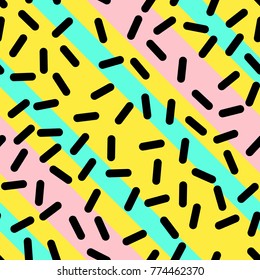 Abstract Trendy Retro Geometric Element Template, Seamless Pattern in Neo Memphis Style Design, Festive Retro Fashion Style 80-90s